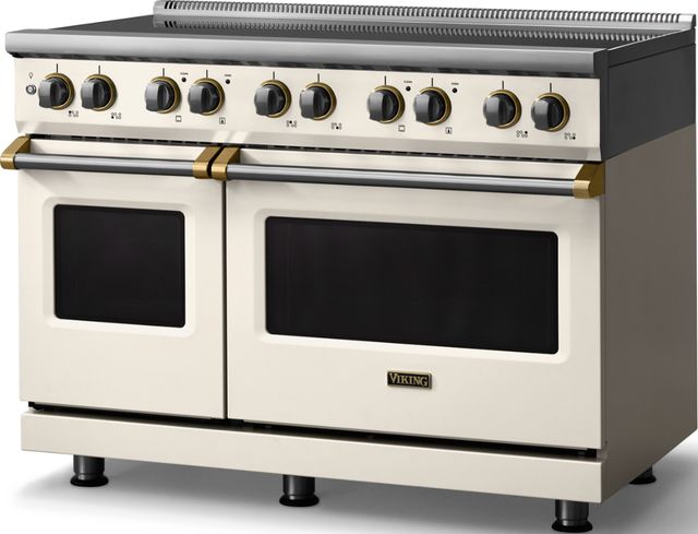 Viking® 5 Series 48" Pure White Pro Style Induction Range with Brushed Brass Trim-3