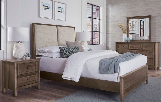 Vaughan-Bassett Woodbridge Dark Cashmere/Gray Queen Upholstered Panel Bed-1