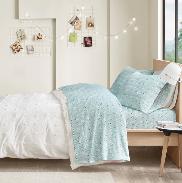Olliix by Intelligent Design Cozy Soft Aqua Llama Face Full Cotton Novelty Print Flannel Sheet Set-2