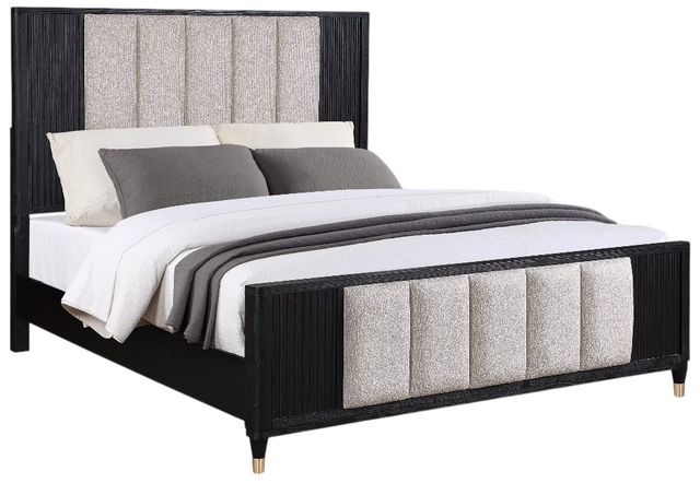 Crown Mark Kara Beige/Black Queen Upholstered Panel Bed-0