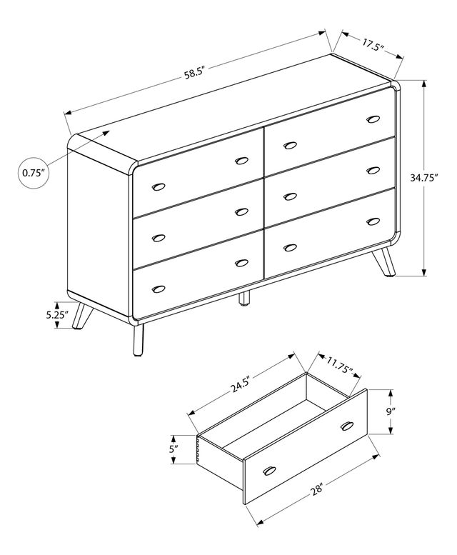 Monarch Specialties Inc. Grey Oak 6-Drawer Dresser-2