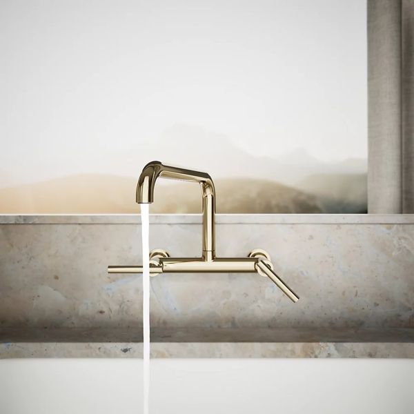 KOHLER® Purist® Vibrant French Gold 2-Hole Wall-Mount Bridge Kitchen Sink Faucet-2