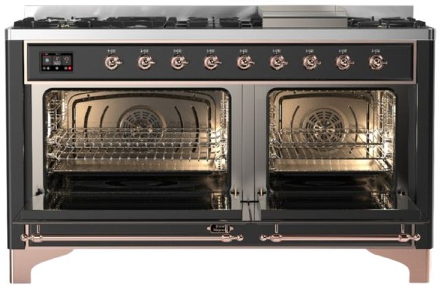 Ilve® Majestic III 60" Graphite Matte Pro Style Dual Fuel Natural Gas Range with Triple Glass Door and Copper Trim-1
