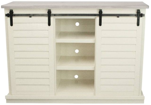 American Heartland Manufacturing Rustic Two Tone Dela Verria/Soft White Tall Provincial Shutter TV Stand-0