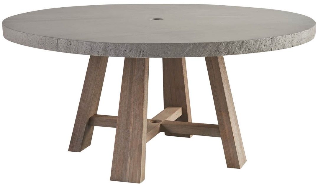 Universal Explore Home™ Coastal Living Saratoga Concrete Round Outdoor Dining Table with Warm Weathered Teak Base