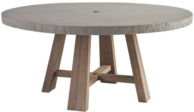 Universal Explore Home™ Coastal Living Saratoga Concrete Round Outdoor Dining Table with Warm Weathered Teak Base-0