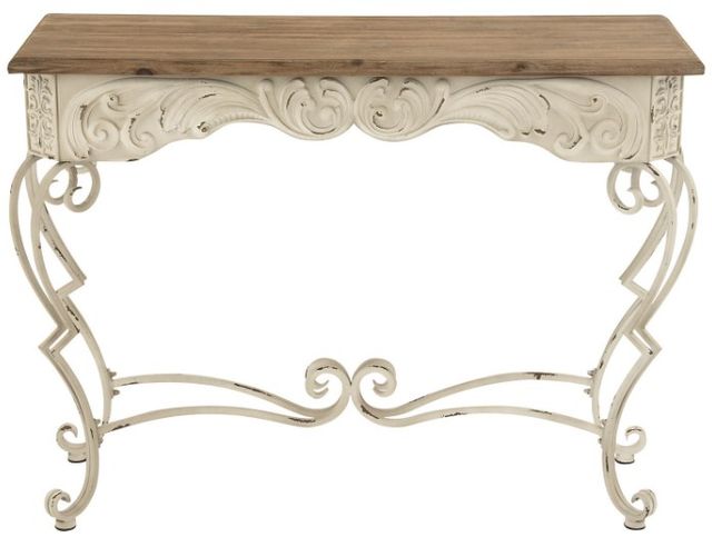 Deco Marche Brown Console Table with Scroll White Base-1
