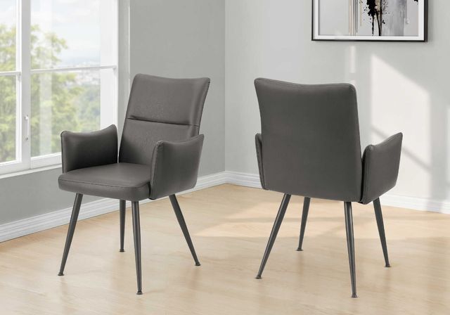 Monarch Specialties Inc. 2-Piece Grey 36" Faux Leather Dining Chair Set with Black Metal Legs-1