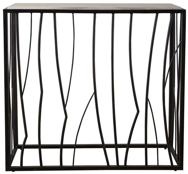 Uttermost® Reed Ivory Travertine Top Console Table with Dark Iron Base-3