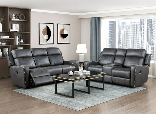 Homelegance® Kellen Smoky Gray Power Double Reclining Loveseat with Console-1