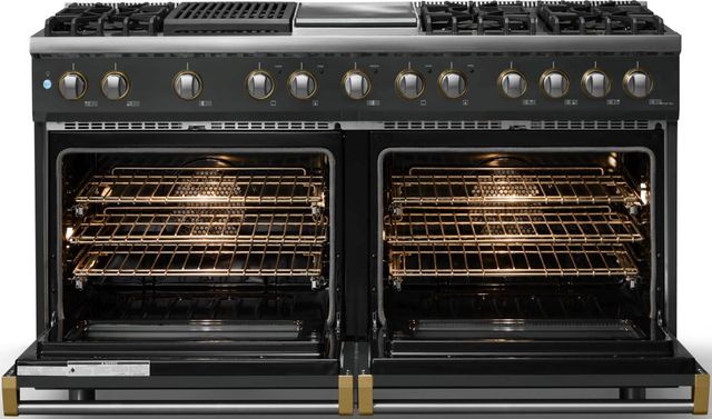 Viking® 5 Series 60" Antique Bronze Pro Style Dual Fuel (NG) Range with Brushed Brass Trim-1