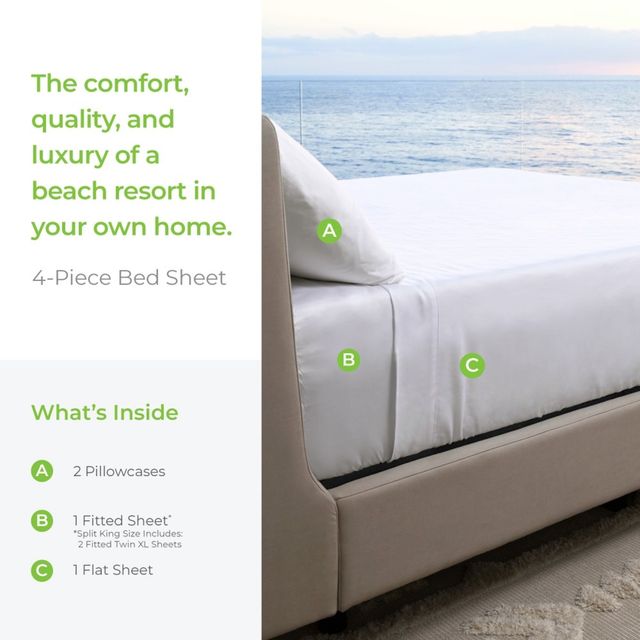 Cariloha Resort 4-Piece White Twin Sheet Set-2