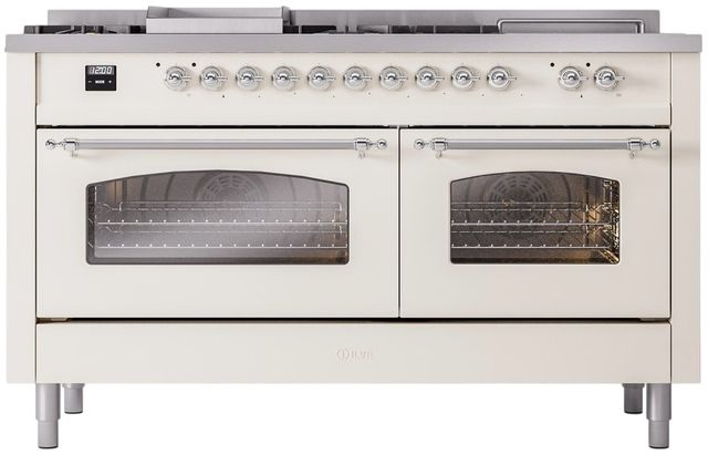 Ilve® Nostalgie II Series 60" Antique White Pro Style Dual Fuel Range-1