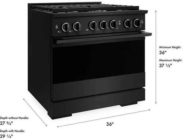 ZLINE Marino 36" Black Stainless Steel Pro Style Dual Fuel Range with 6 Brass Burners-2