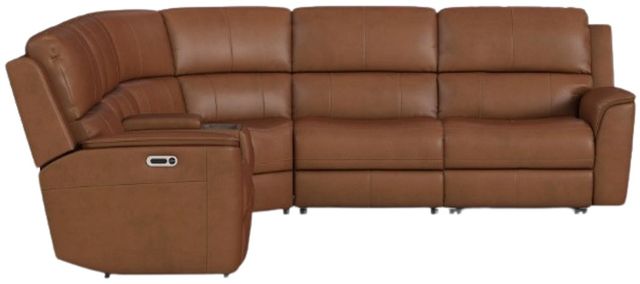 Flexsteel® Henry 6-Piece Leather Caramel Curved Power Reclining Sectional with Console-4