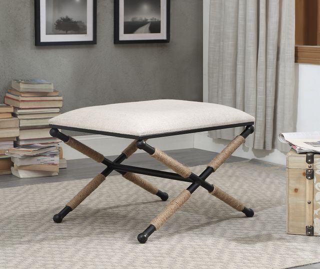 Linon Ashburn Campaign Black/Gray Accent Stool-4