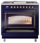 Ilve® Nostalgie II Noblesse 36'' Midnight Blue Pro Style Dual Fuel Range with Burnished Trim-3