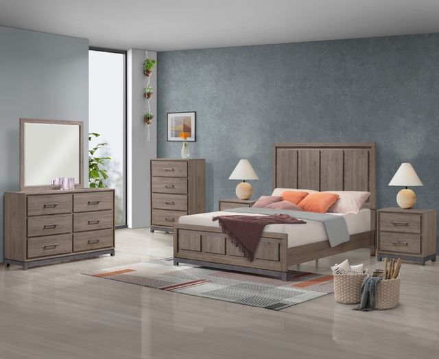 Crown Mark River Gray Oak King Panel Bed-1