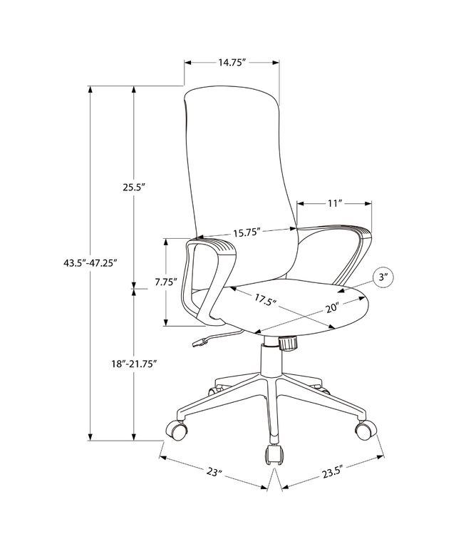 Monarch Specialties Inc. Black Fabric High Back Executive Office Chair with Black Metal Swivel Base-3