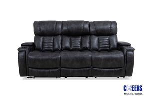 Manwah Charcoal Zero Gravity Power Reclining Sofa with Power Headrest
