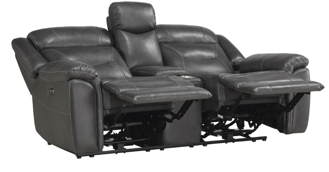 Homelegance® Kennett Dark Gray Power Double Reclining Loveseat with Center Console and USB Ports-2