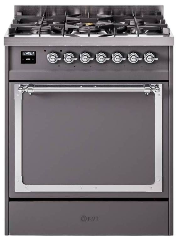 Ilve® Nostalgie II Noblesse 30'' Graphite Matte Pro Style Dual Fuel Range with Chrome Trim-0