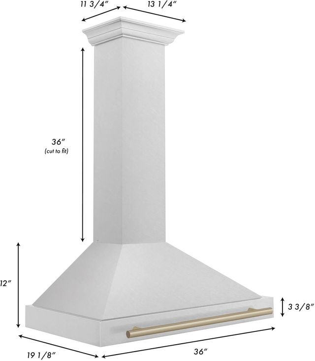ZLINE Autograph Edition 36" Finger Resistant Satin Stainless Steel Convertible Wall Mounted Range Hood with Champagne Bronze Handle-1