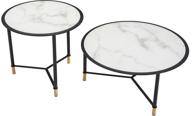 Zuo® Modern Davis 2-Piece White Coffee Table with Black Metal Base Set-1