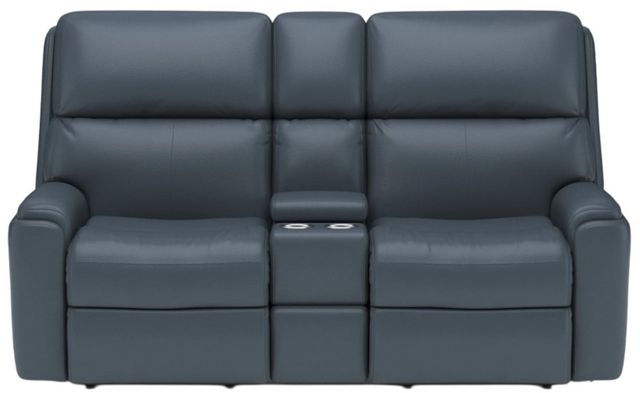 Flexsteel® Rio Blue Reclining Loveseat with Console-1
