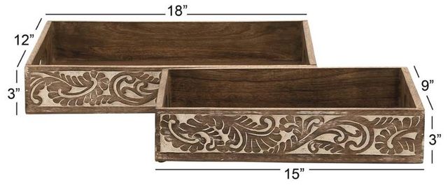 Deco Marche 2-Piece Brown Tray with Carved Sides Set-2