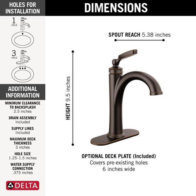 Delta Woodhurst® Venetian Bronze Single Handle Bathroom Faucet-4