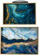 A & B Home Blue/Gold Print Square Decorative Tray Set-0