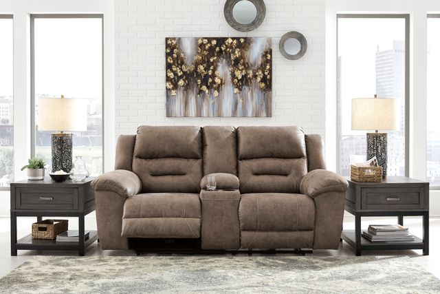 Signature Design by Ashley® Stoneland Fossil Power Double Reclining Loveseat with Console-2