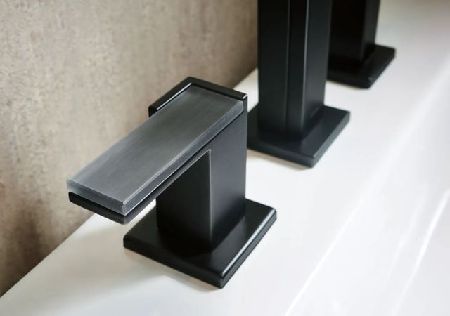 Brizo Siderna® Matte Black Widespread Lavatory and Bidet Solar Gray Glass Lever Handle Kit-1