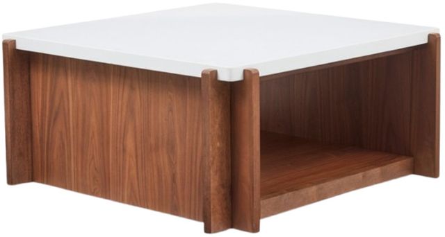 Flexsteel® Lincoln White Square Coffee Table with Walnut Base and Casters-0