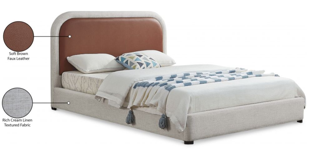 Meridian Furniture Blake Two Tone Vegan Leather and Linen Textured Fabric Bed - Full Meridian Furniture Blake Two Tone Vegan Leather and Linen Textured Fabric Bed - Full