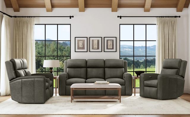 Flexsteel® Wyatt Gunmetal Gray Leather Power Recliner with Power Headrest and Lumbar-2