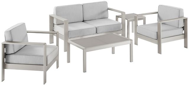Linon Key 5-Piece Gray Aluminum/Fabric Outdoor Conversation Set with 2 Seater Sofa-0