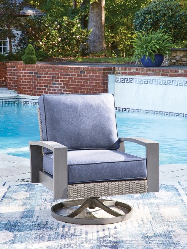 Signature Design by Ashley® Dillon Beach Blue/Gray Aluminum Outdoor Swivel Lounge-1