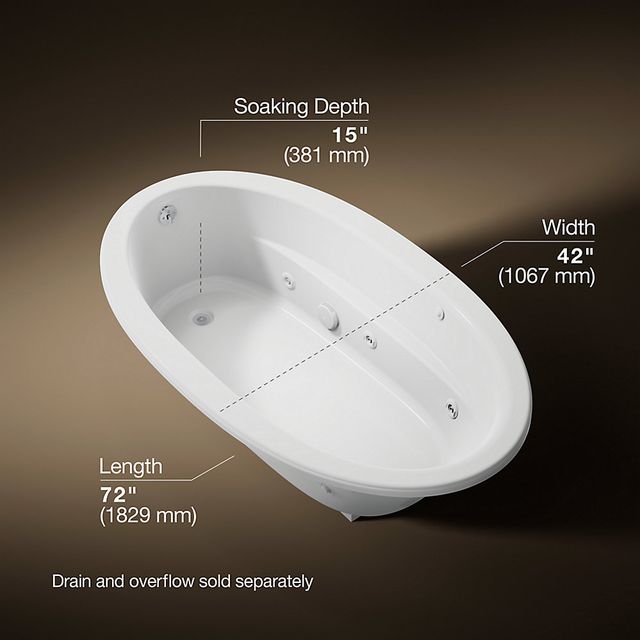 KOHLER® Sunward® White 72" x 42" Whirlpool Bath-2