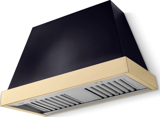 La Cornue CornuFé Euclid 44" Gloss Black Wall Mounted Range Hood with Polished Brass Trim-0
