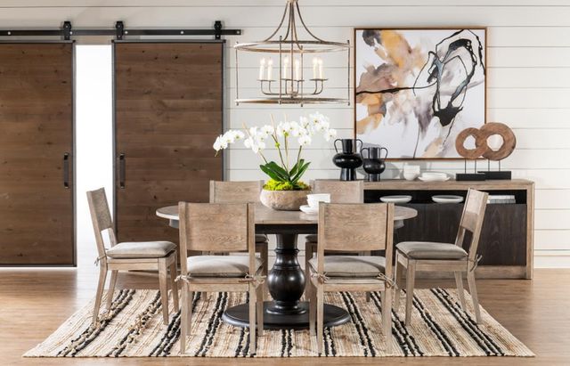 Legacy Classic Halifax Flax Round Dining Table with Java Base-2