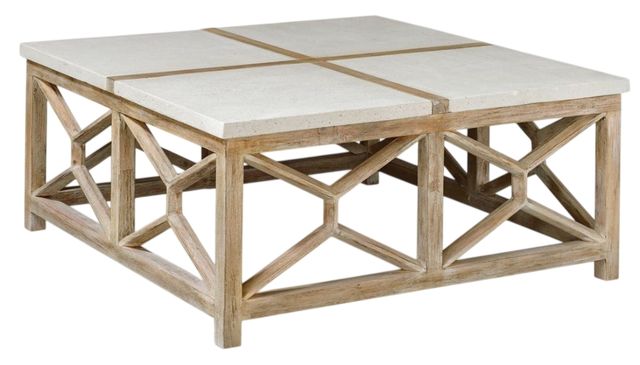 Uttermost® Catali Ivory Limestone Top Coffee Table with Warm Oatmeal Wash Base-0