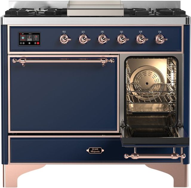 Ilve® Majestic III 40" Midnight Blue Pro Style Dual Fuel Natural Gas Range with Solid Door and Copper Trim-2