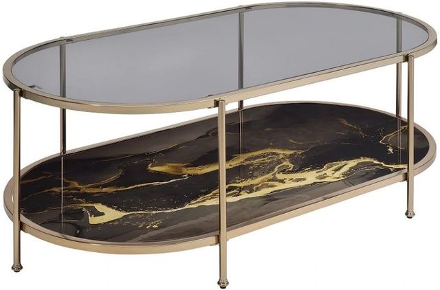ACME Furniture Fiorella Glass Top Coffee Table with Black Marble Print/Champagne Base-0