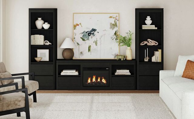 Elements International Rosalie Black 71" TV Console with Fireplace Insert -1