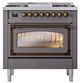 Ilve® Nostalgie II Noblesse 36'' Graphite Matte Pro Style Dual Fuel Range with Burnished Trim-1