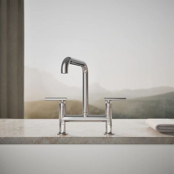 KOHLER® Purist® Polished Chrome 2-Hole Bridge Kitchen Sink Faucet-3