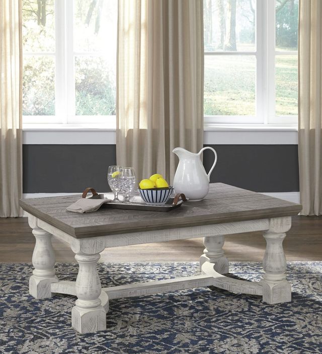 Signature Design by Ashley® Havalance Weathered Gray Coffee Table with Vintage White Base-2