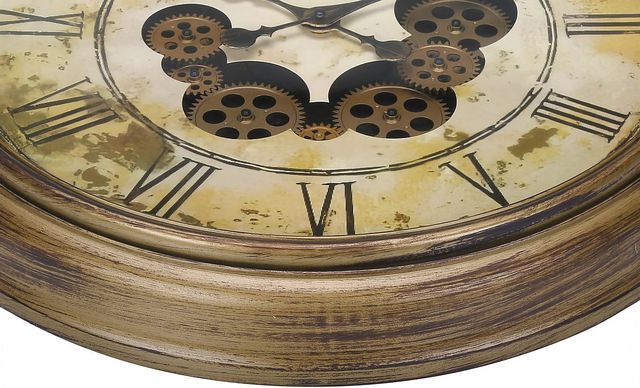 Monarch Specialties Inc. Antique Brown 23" Round Wall Clock with Roman Numerals on Beige/Brown Backg-1